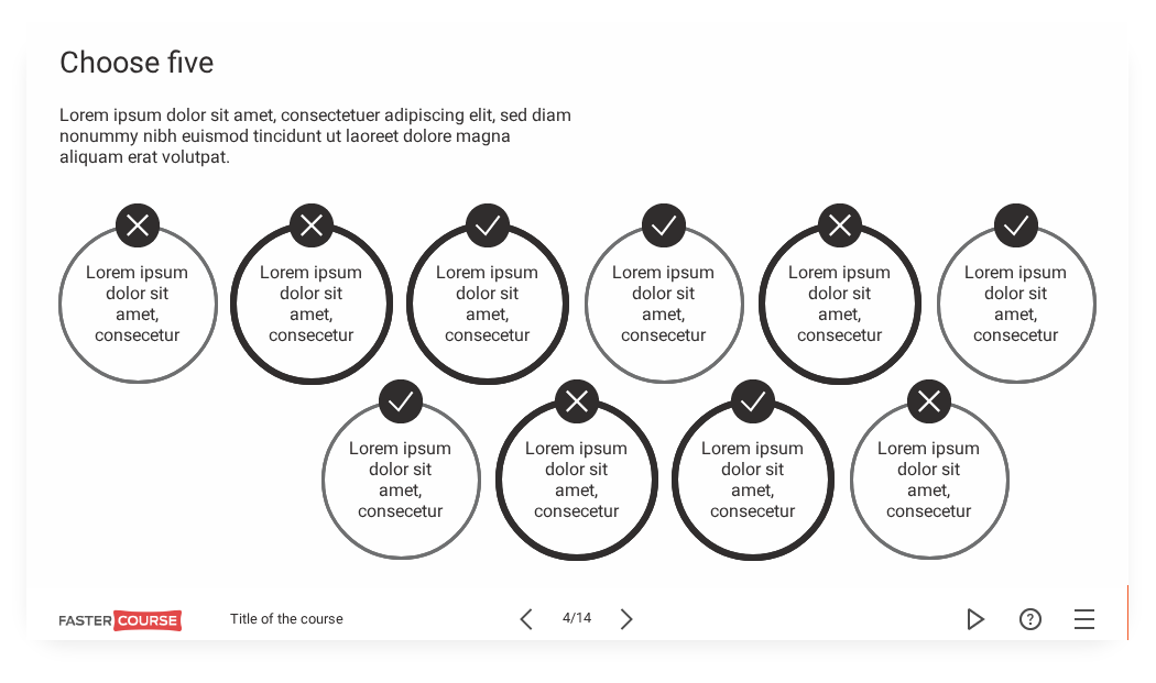 Most popular quiz and test templates in elearning FasterCourse
