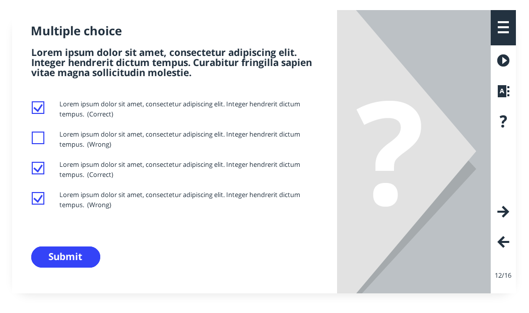 Most popular quiz and test templates in elearning FasterCourse